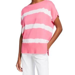Piazza Sempione Pink Stripe Tie Dye Batwing Short Sleeve Sweater Size 6